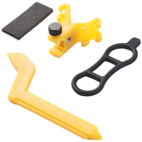 Bike Wheel Repair Tool With Wheel Truing Stand And Percentage Adjustment components in yellow and black plastic