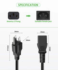 Specification diagram of 6 Ft Replacement Power Cord For Popular Electric Pressure Cookers And Rice Cookers, Works With Duo Mini And Duo Plus Mini, Duo60 Duo50 Smart 60 Bluetooth Ultra Series And More, Durable Plug And Play Cable For Easy Setup showing prong and female jack.
