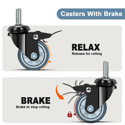 Heavy Duty Swivel Caster Wheels Set Of 4 With Dual Locking Brakes And 2 Inch Industrial Casters showing lock mechanism and release features.