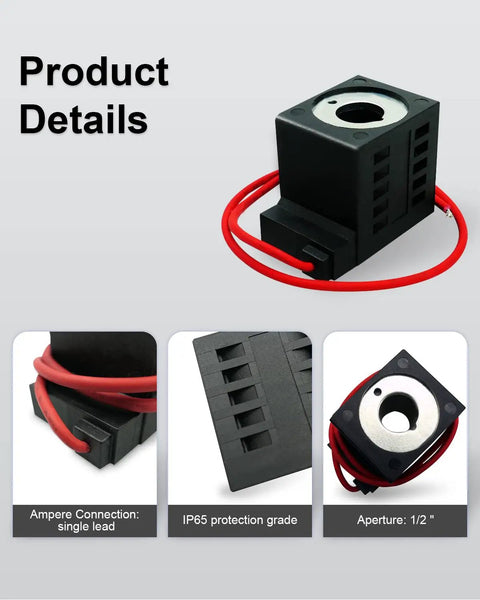 12V DC 16W Solenoid Coil With Single Lead Wire For Hydraulic Power Units And Lift Dump Systems Compatible With Valve Stem Series