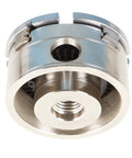 4-Inch 4-Jaw Bevel Gear Chuck With Anti-Release Spindle Lock Reversible 1-Inch X 8-TPI Wood Turning Chuck For Pro Mini Lathe Smooth Jaw Gearing And Beefy Clamp Grip, close-up view.