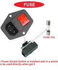 Heavy Duty 3 Pin IEC320 C14 Power Inlet Module With Rocker Switch 10A 250V, fuse and connection detail view