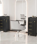 Salon trolley cart with five drawers, three tool holders and adjustable shelf, mobile storage cabinet for barber, black finish