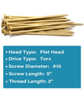 Heavy Duty Built To Last 5 Inch No 10 Exterior Wood Deck Screws Epoxy Coated For Pressure Treated Lumber And Timber Framing