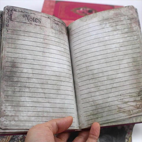 Open lined notebook from All In One Vintage Junk Journal Kit With 185 Pieces Scrapbook Paper Pack A6 Aesthetic Notebook Scrapbook Kit