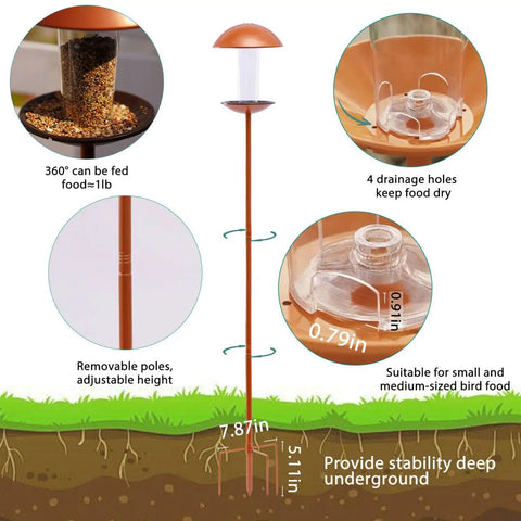 Diagram of Must Have Durable Metal Bird Feeder On A Sturdy Stand Pole For Outdoor Yard Garden And Patio Decor with features highlighted