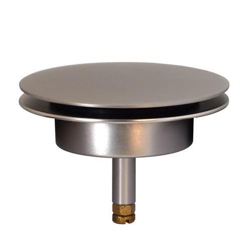 Satin nickel pop up drain stopper with brass attachment for Dead Simple 27 Inch Cable Drive Bath Drain Trim Kit.