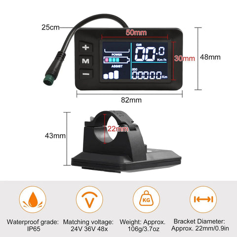Color LCD E Bike Display Screen With 5 Pin Connector Cable For 24V 36V 48V E Bikes Plug And Play No 2 Protocol Compatible Durable ABS Housing Color Screen Durable ABS Case Easy Mounting Bright Color Display For Clear Readouts On The Go