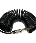 Badass Polyethylene Pneumatic Air Hose With Quick Coupler 25 Foot quarter inch NPT American Connector coiled black air hose.