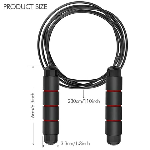 Adjustable Jump Rope With No Tangle Fast Ball Bearings for Men Women and Kids, 110-inch steel wire with PVC coating, black handles