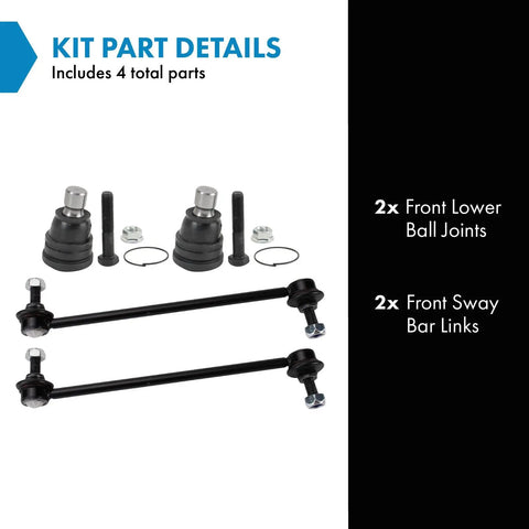 Front Suspension Kit With 2 Front Lower Ball Joints And 2 Sway Bar Links For Ford Fiesta 2011 2018 And Mazda 2 2011 2014 Replacement Parts Built To Fit Right, Easy Install, Durable OE Quality Ride Upgrade. 4-piece kit detail view