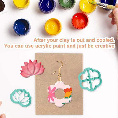 Hella Awesome Mini Flower Polymer Clay Cutters For Crafting Chic Daisy Rose Lotus Shapes With Top Shelf Hobby Molds, colorful clay earrings and molds seen