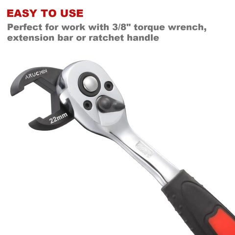 Close-up of a 22mm crowfoot wrench from the 18 Piece 3 8 Inch Drive Crowfoot Flare Nut Wrench Set With Organizer Box SAE And Metric Sizes