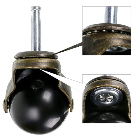 2 Inch Ball Caster Wheels With Sockets, Antique Gold Swivel Casters For Furniture DIY And Repair, close-up view of steel construction