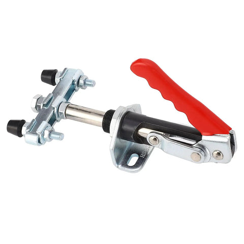 Beefy Heavy Duty Push Pull Toggle Clamp With 992.1 Lb Clamping Force, Quick Release Elbow Joint Clamp For Metalworking And Woodworking, Perfect For Assembly, Welding, Repairs, And Machinery Maintenance, red handle side view
