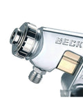 Pro Level Stainless Steel Pneumatic Paint Spray Gun That Cuts Through The Grind With Zero Sweat For A Flawless Coat On Furniture Aircraft And Diy Backyard Builds close-up of atomizing cap and nozzle.