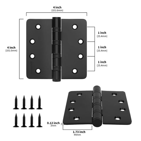 Goldenwarm 4-inch black ball bearing door hinge 3-pack with screws