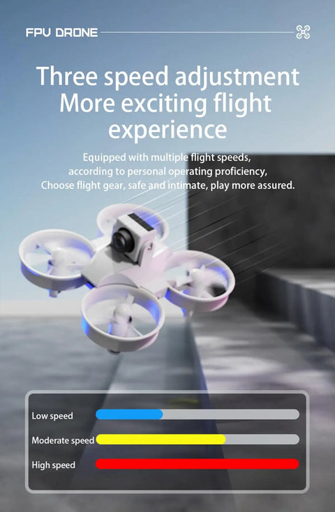 Immersive FPV Racing Drone Kit With 1080P Camera And Goggles For Indoor Flying shown with speed adjustment options