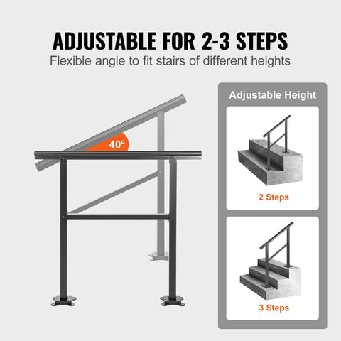 Heavy Duty Aluminum Outdoor Stair Handrail Rock Solid Deck Railing Adjustable Angles supports two to three steps with flexible installation.