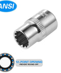 12-point socket from 10mm Impact Socket Set With 1/4 And 3/8 Inch Drives, includes deep and shallow sockets, mirror chrome finish