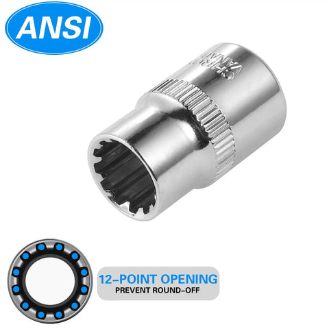 12-point socket from 10mm Impact Socket Set With 1/4 And 3/8 Inch Drives, includes deep and shallow sockets, mirror chrome finish