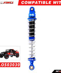 Aluminum Shock Absorbers With Spare Springs Front And Rear, 6-Piece Upgrade Kit For Losi 1/10 Baja Rey Hammer Rey U4 RC Off-Road Truck, CNC Machined 6061-T6 Aluminum, Dark Blue, showing single shock with details.