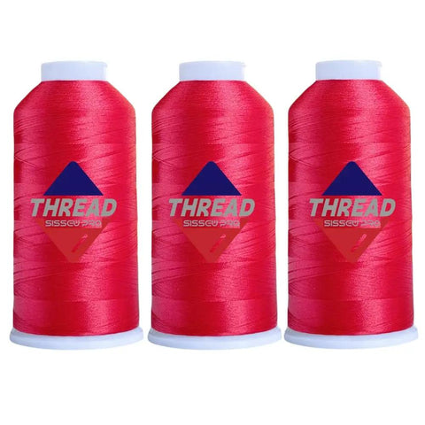 Three red polyester machine embroidery thread spools, 120D/2, 5,000M each, professional grade for commercial and home use