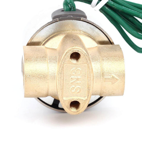 Brass Electric Solenoid Valve AC110V Normally Closed 2-Way 1/4 Inch NPT High Temperature Range -5 to 180 C front view