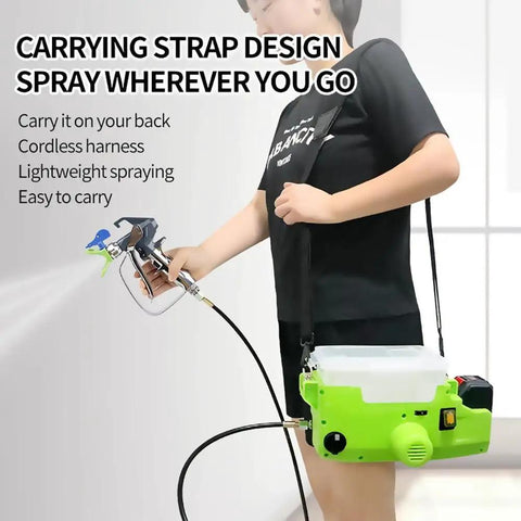 Heavy Duty Cordless Backpack Airless Paint Sprayer Slaps Flawless Coats Fast, designed for easy carrying with adjustable harness.