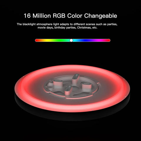 12 Inch Smart Alexa Ceiling Light With Remote Control lit RGB color changing black flush mount, glowing red on dark background.