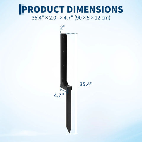 No Fuss Heavy Duty Fence Post Repair Kit With Ground Stakes dimensions 35.4" x 2.0" x 4.7" tough black steel anchor