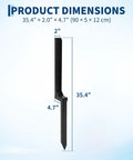 Built Tough Heavy Duty 11 Gauge Fence Post Repair Stakes Six Piece Black Kit dimensions showing height 35.4 inches, width 2 inches, depth 4.7 inches.