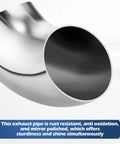 Close-up of 90 Degree Mandrel Bend Elbow Stainless Steel SS304 Pipe Elbow 16 Gauge 0.065 Inch Thick, mirror polished surface