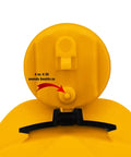 Close-up of On/Off button on Yellow Hard Hat With Light For Construction Cosplay, Adjustable Miner Helmet, Gold Miner Costume Accessory