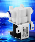 DC 12V Solenoid Valve Normally Closed For Water Purifier and Filter Systems with Copper Coil and Plastic Body, spraying water.