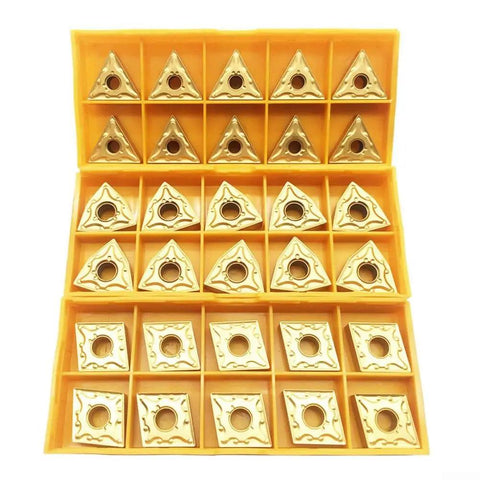 Indexable Carbide Inserts Kit For CNC Lathe Turning 30 Piece Set CNMG 431 WNMG 431 TNMG 331 PVD Coated Gold Finish