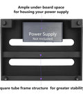 Sturdy 14 By 10.6 Inch Guitar Pedal Board With Carry Bag Angled Eight Degrees For Easy Access Fits Six To Eight Effects Pedals Steel Construction With Underboard Power Supply Mount Stage Ready Pedalboard For Live Gigs, showing power supply space.