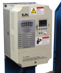 Heavy Duty Three Wheel Belt Grinder Plugs Straight Into Standard 110v Outlet And Serves Up Hella Smooth Variable Speed Tuning Up To 8000 Fpm control panel with user interface and warning labels.