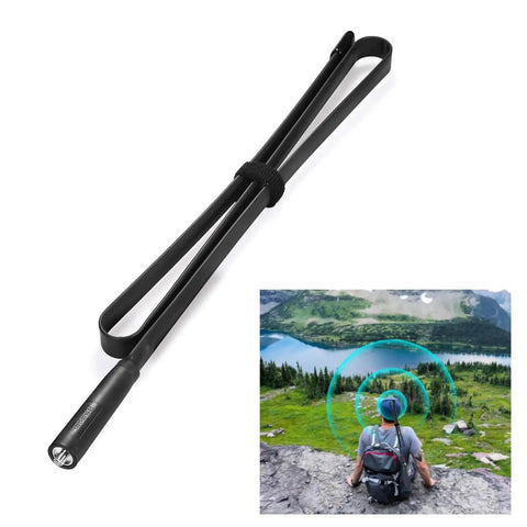 Dual Band Ham Radio Antenna Foldable 42.5 Inch 136-520MHz CS Tactical SMA Female next to a hiker overlooking a lake view