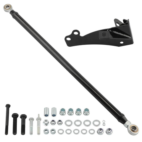 Adjustable Front Track Bar For Dodge Ram 1500 2500 3500 4WD 1994-2002 Keep Your Front Axle Centered, Eliminate Axle Drift And Bump Steer, Heavy Duty Panhard Bar Replacement For 4x4 Off Road Performance. Black steel adjustable track bar with mounting bracket and hardware