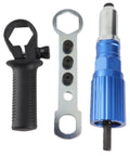 Heavy Duty Cordless Rivet Gun Adapter For Drills With Four Piece Aluminum Rivet Nut Kit, blue tool and accessories, suitable for auto restoration.