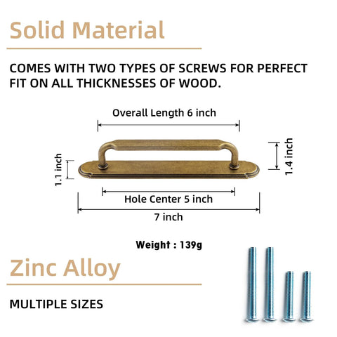 Antique Brass Cabinet Pulls With Backplate Spacer 2 Pack 5 Inch Center To Center Kitchen Drawer Handles with screw options.
