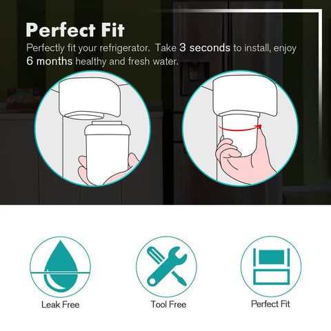 Installation diagram of NSF ANSI 53 Certified Refrigerator Water Filter Replacement Top Tier 3 Pack Fits MWF MWFP models.