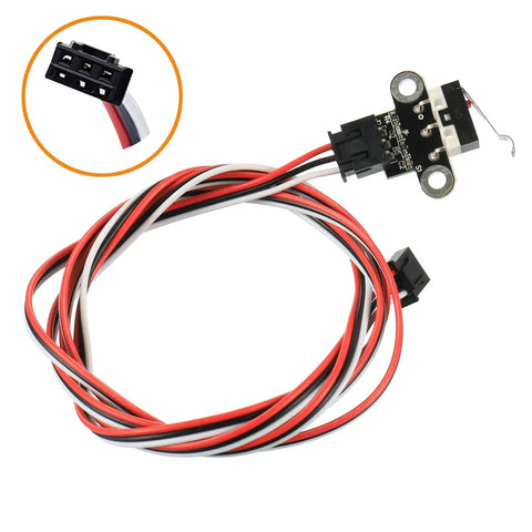 Horizontal Mechanical Limit Switch Module For 3D Printers With Three Pin Connector And One Meter Cable, showing plug detail.