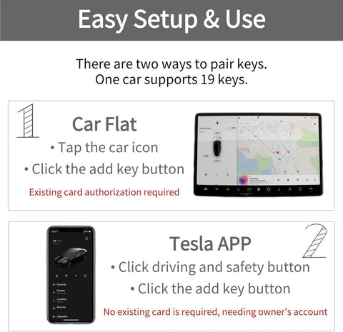 Image showing easy setup for Hella Durable Smart Zirconia Ceramic Key Ring For Tesla Model 3 Y X S Cybertruck pairing methods.