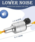 Heavy Duty Diesel Heater Fuel Pump For 2KW 5KW 8KW Parking Heaters 12V 24V showing dimensions and quieter operation.