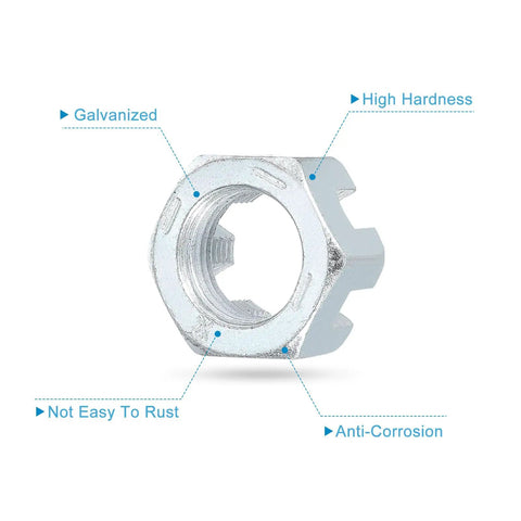 Beefed-Up Heavy Duty 3/4-16 UNF Hex Slotted Nut Grade 6.8 Zinc Plated Carbon Steel For Machinery Repair, Durable Silver Hardware