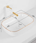 Slick Rectangular Vessel Sink For Above Counter Bathroom Vanity Heavy Duty Ceramic Basin with dimensions 470x330mm.