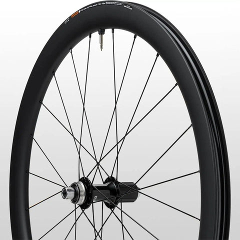 Side view of 105 Rs710 C46 Carbon Road Wheelset Tubeless 700c Hooked Rim 46mm Deep 28mm External Width Black