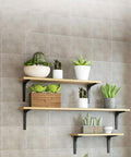 Built Different Steel Shelf Bracket To Handle Serious Weight This Heavy Duty Right Angle Mount Offers Rock Solid Floating Wall Support Smooth Rust Proof Finish Makes Setup Dead Easy with potted plants on wooden shelves.
